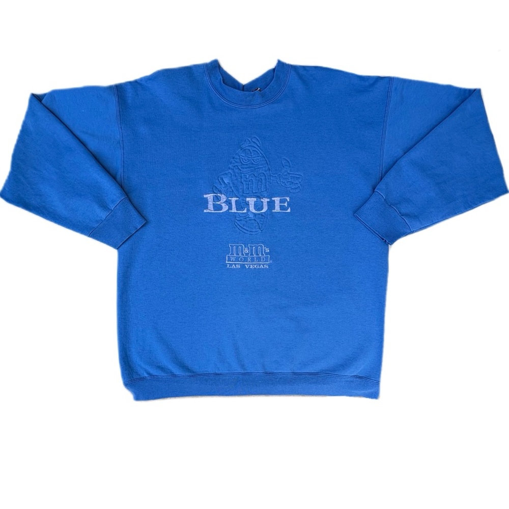 Vintage 90s M&M’s Blue Candy Embroidered Las Vegas Crewneck Sweatshirt Sweater